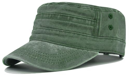 FUIPVGI Cappellino Uomo con Visiera Cappello Militare Unisex retrò Cotone Lavato Cappucci Militari dell'Esercito del Cadetto dei Cappellini dell'Esercito del Cappuccio Superiore Piatto dell (Verde)
