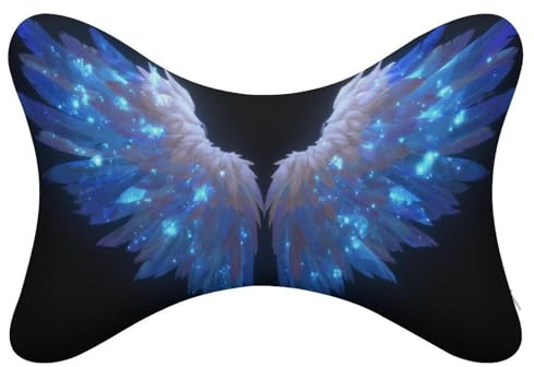 Blue and White Angel Wings Car Neck Pillows Set of 2, Travel Neck Pillows Head Rest Automobile Bone Pillow for Car Seat