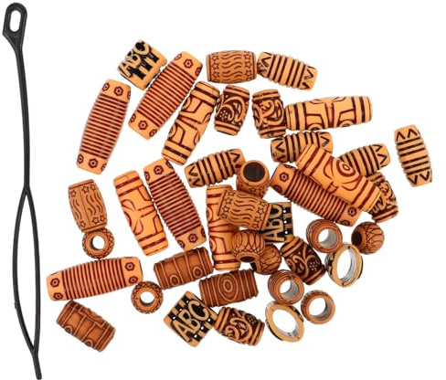 Ipetboom 40stücke Holzhaarperlen für Dreadlocks Lose Perlen mit Großem Loch Afrikanischer Haarschmuck für Zöpfe und Flechtfrisuren Leicht und Komfortabel zu Tragen Diy-bastelbedarf