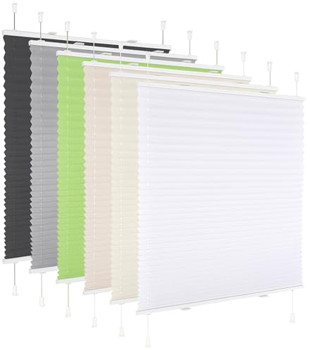 Vkele Plissee ohne Bohren Klemmfix, Weiß 85 x 130 cm (BxH) | Jalousie innen, Faltrollo lichtdurchlässig & blickdicht, Sichtschutz & Sonnenschutz, pflegeleichtes Rollo für Fenster & Türen