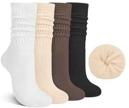 Tialfas 4 Pairs Winter Warm Slouch Socks for Women, Cotton Calf Slouchy Thick Thermal Crew Knit Sock for Ladies Womens Gifts