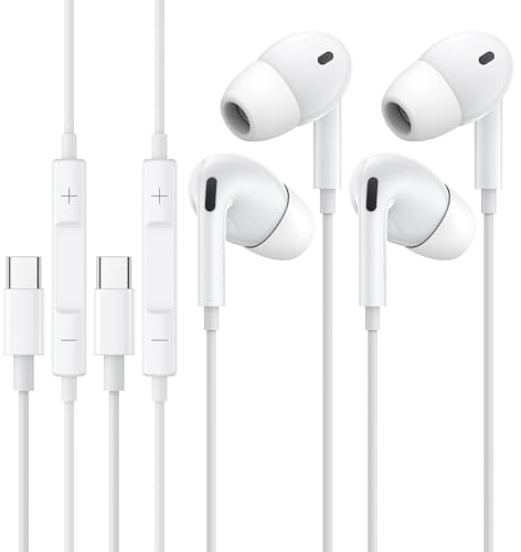 2 Pack Cuffie USB C con Cavo Tipo C Auricolari In-Trauricolari HiFi Stereo con Microfono e Controllo del Volume, Compatibile con iPhone 15/Samsung Galaxy S23/S22/15 Plus/Google Pixel