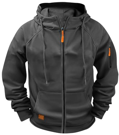 Hoodies For Men Uk Cargo Military Jacket Full Zip Sweatshirt Long Sleeve Casual Plain Hoody Multi Pockets Sport Hooded Sweatshirts Comfortable Holiday Clothing Jumper With Pockets