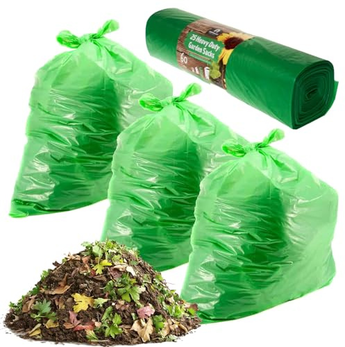 60L Multipurpose Strong Green Garden Waste Bin Liners For Home, Garden & DIY (50 Bags (2 Rolls))