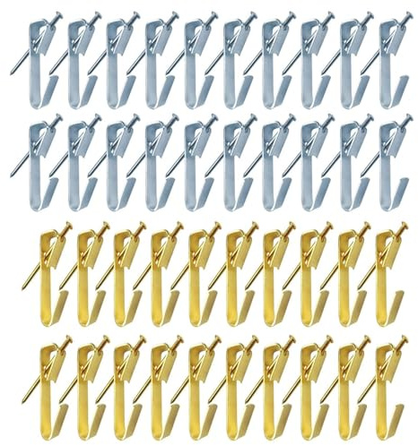 40 ganci in metallo per appendere quadri, 13,6 kg, ganci resistenti con chiodi, per cartongesso, parete in legno, per cartongesso