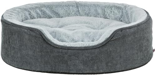 Trixie Hundebett Vital Lino Soft oval 60 x 45 cm – grau/hellgrau | Gelenkschonend durch viskoelastischen Schaum mit Memory-Effekt – für Hunde, mit herausnehmbarem Wendekissen