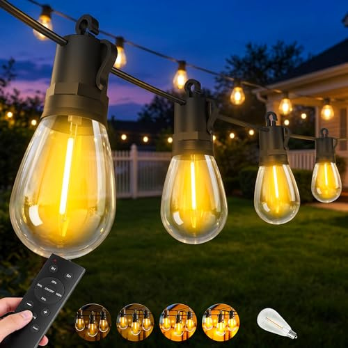 Outdoor Festoon Lights Mains Powered String Light - 100ft 30m S14 30+2 LED Bulbs Garden String Lighting Outside Dimmable with Remote Connectable IP65 Waterproof for Patio Gazebo Pergola Backyard Party