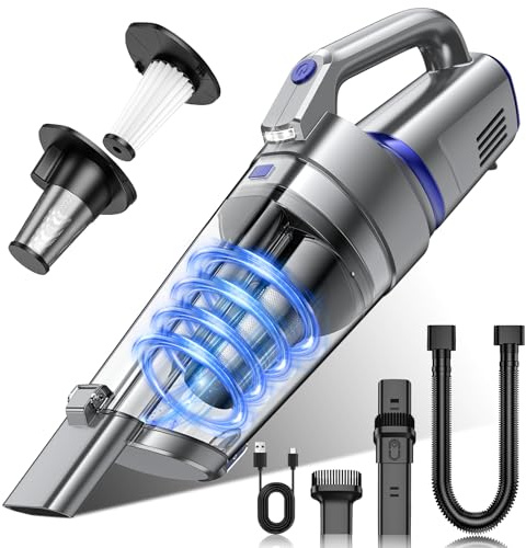 Gxzsk Handheld Vacuum Cordless, 16000PA Strong Suction Hand Held Car Vacuum Cleaner, Portable Hand Vacuum Rechargeable with Multi-Nozzles & LED Light for Home, Car, Office, Pets