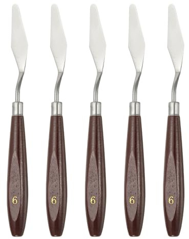 QUARKZMAN 5 Pcs Espátula De Pintura 2.17 X 0.63 Acero Inox Rojo/Plateado | Herramientas De Arte, Espátulas Paletas, Con Mango De Madera De Haya, Para Acrílico Óleo Lienzo Mezcla Extensión