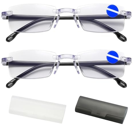 Uzndq 2 Stück Intelligente Zoom Brille Automatische Fokuseinstellung,Intelligente Brille Mit 2 Brillenetuis,Blaulichtflilter Anti Blaulicht Lesehilfe für Damen und Herren