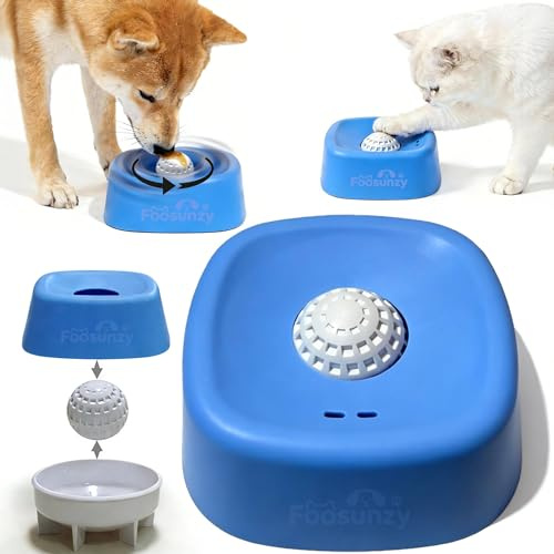 Slow Feeder Dog Bowls for Liquid with Rolling Ball, Interactive Lick Bowl Slow Feeder for Wet Food, Water & Treats Lick Toy Gift for Dogs Cats Large Medium Small (Style1-Blue)