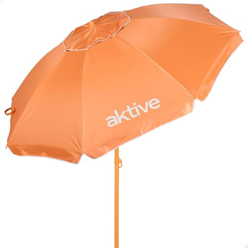 AKTIVE BEACH Tilt Beach Umbrella D220cm, Orange, UV50 Protection, 8 Ribs, Oxford Material, Vented, Outdoor (62483)