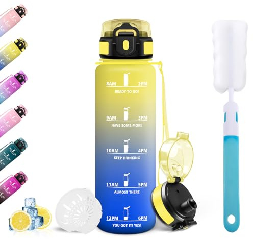 Mulbijeo Trinkflasche Sport, Auslaufsicher 500ML, Motivierende mit Zeitmarkierung, Wasserflasche, Sportflasche, Trinkflasche Kohlensäure Geeignet, für Schule, Fitness, Outdoor