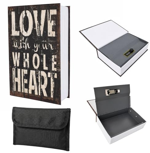 Buchtresor mit Zahlenschloss, Buchbox Versteckte Aufbewahrung mit Feuerfester Tasche, Safe Aufbewahrungsbox Mit Zahlenschloss (24 x 15 x 5,5 cm), für Schlüssel Geld Dokumente Schmuck, für Büro Hause