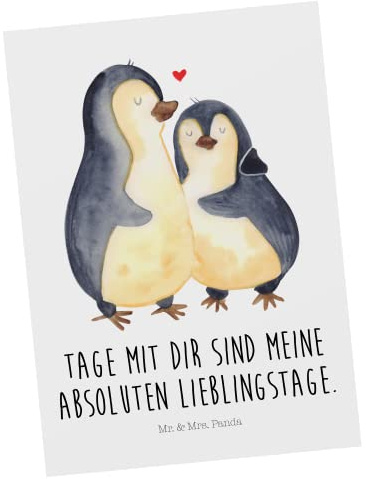 Mr. & Mrs. Panda Ansichtskarte Pinguin umarmen - Geschenk, Umarmung, Jahrestag, bildkarte, Kunstkarten, Hochzeitstag, Postkarten, Postkarte, Fotokarte, Hochzeitsgeschenk