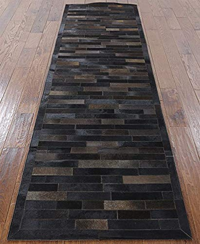 New Cowhide Patchwork Runner. Rug Leather. Animal Skin.Art R56D (3 x 10 ft)