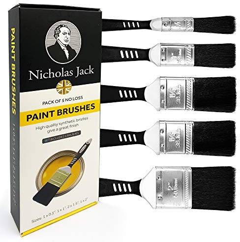Paint Brush Set with No Bristle Loss Pack of Paint Brushes For DIY Wood Gloss Wall Furniture Indoor & Outdoor Painting - FREE Decorating Guide (Set of 5 Paint Brushes)