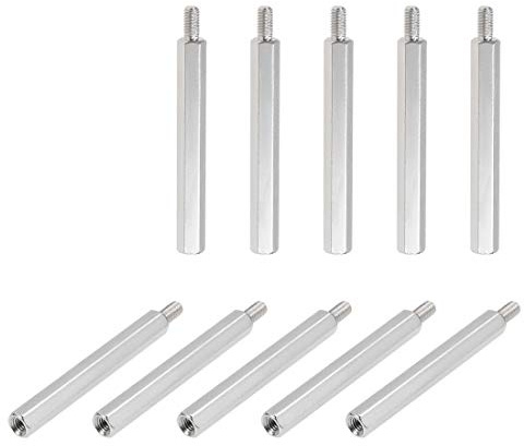 sourcing map 10 Stück Hex vernickelt Abstandshalter Leiterplatten männlich-weiblich Motherboard M3x40mm + 6mm für Computer Platine Silberton
