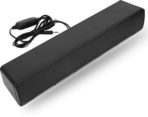 Barra de sonido para PC, altavoz estéreo portátil con cable USB, entrada de 3,5 mm, reproductor de música, graves sin pérdidas, caja de sonido envolvente para computadora de escritorio, TV(Negro)
