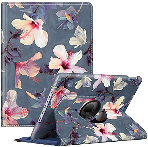 Fintie Hülle für iPad 10.2 Zoll 9. Generation/ 8 Generation/ 7 Generation | Schutzhülle mit Stifthalter, 360 Grad drehbarem Ständer, Auto Schlaf/Wach Funktion, Hibiskus