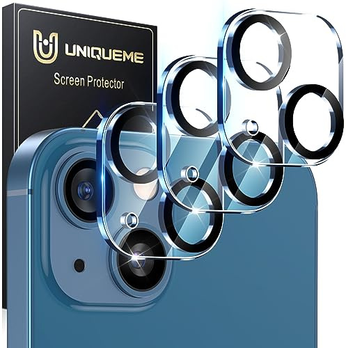UniqueMe [3 Pieces Camera Protection Compatible with iPhone 13 / iPhone 13 Mini, Ultra HD Rear Camera Protector [9H Hardness] Ultra Resistant Tempered Glass Film [Easy to Install]