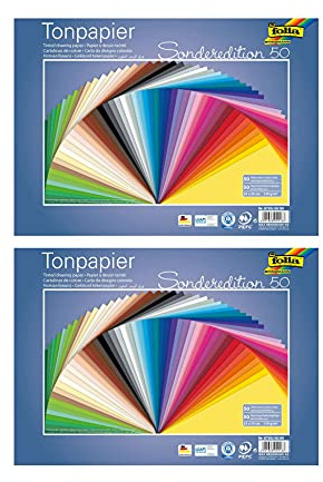 folia 6725/50 99 - Tonpapier Mix, 25 x 35 cm, 130 g/qm, 50 Blatt sortiert in 50 Farben - ideale Grundlage für vielseitige Bastelarbeiten (50 Blatt (50 Farben) 2 Packungen)