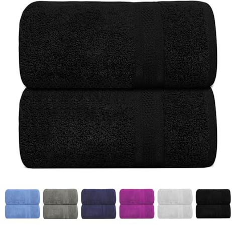 Nauhaa hem lyxig jumbo badlakan (90 x 180 cm) 1 & 2-pack – 100 % ringspunnen bomull 600 GSM mycket absorberande och snabbtorkande extra stort badlakan – mjuk handduk av hotellkvalitet (svart, 2)