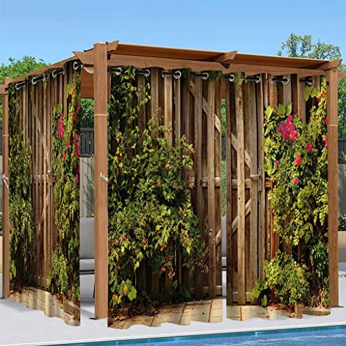 Syhi Qlty Outdoor Vorhang Wetterfest, Verdunkelungsvorhang Sonnenschutz Sichtschutz Vorhänge für Garten Terrasse Balkon Pavillon Pergola, 2 Stück 132 x 213 cm, 3D Gartentor