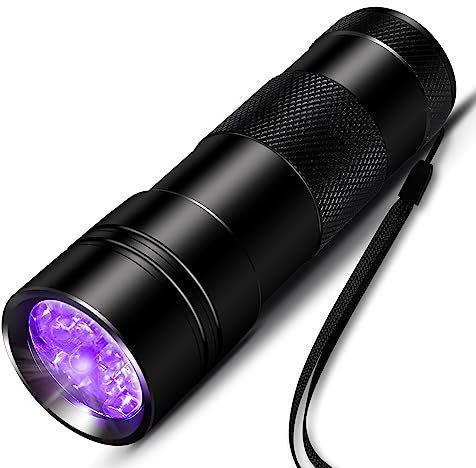 INF Taschenlampe UV Schwarzlicht, Taschenlampe mit 12 LEDs, Ultraviolettes Licht mit 395nm für Geocaching, Heimtierurindetektoren, Haustiere Urin-Detektor usw.