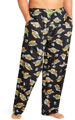 Disney Mens Pyjama Bottoms PJs Loungewear Nightwear Teenagers Comfy Soft Trousers Lounge Pants with Pockets Sleepwear Gifts for Men (XL, Black Baby Yoda)