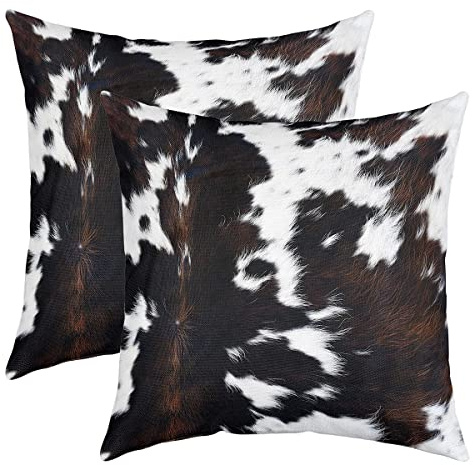 Loussiesd Kuhfell Gedruckt Kissenbezüge 45x45cm 2er Set Kissenbezüge Bauernhaus Kuhfell Drucken Kuhfell Kissenbezug Kissenhülle Kissen Fall Rustikale Wilde Tier Sofakissen Couchkissen für Sofa