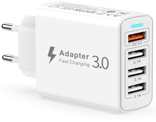 Chargeur USB Multiple, Prise USB Multiple 4 Ports 33W Chargeur Rapide QC3.0 Chargeur Multi US B Adaptateur Secteur Telephone pour iPhone 14 13 12 11 XR X 8 7 6,iPad,Samsung S23 S22 S21