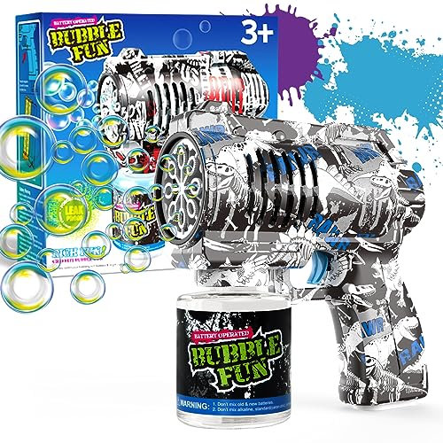 Bombble Automatische Seifenblasenpistole, Seifenblasenmaschine Gun Kinder 10000+ Blasen/Minute mit 130ML Seifenblasenlösung, Blasenspielzeug Geschenk für Kinder/Geburtstag/Party (Graffiti)