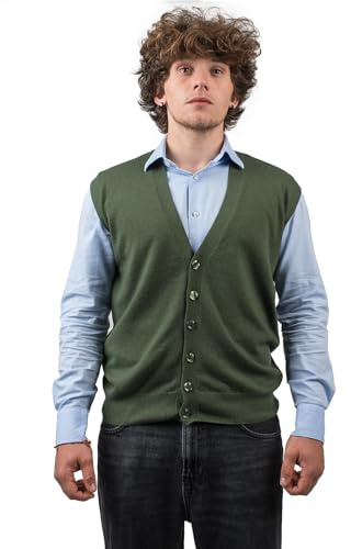 DALLE PIANE CASHMERE - Gilet boutonné en mélange de Cachemire, Made in Italy - Homme, Couleur: Kaki, Taille: M