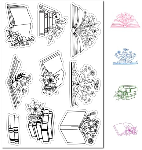 craspire Bücher Blumen Klarer Gummistempel Pflanzen Transparente Vintage-Silikonsiegel Stempel Für Journaling Kartenherstellung DIY Scrapbooking Handgemacht Fotoalbum Notizbuch Dekor