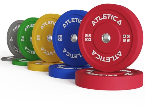ATLETICA Color Bumper Plates 150kg Set | Farbige Vollgummi-Ummantelung, Geräusch- und stoßdämpfend, Robust & langlebig, Ø 50mm Edelstahlring