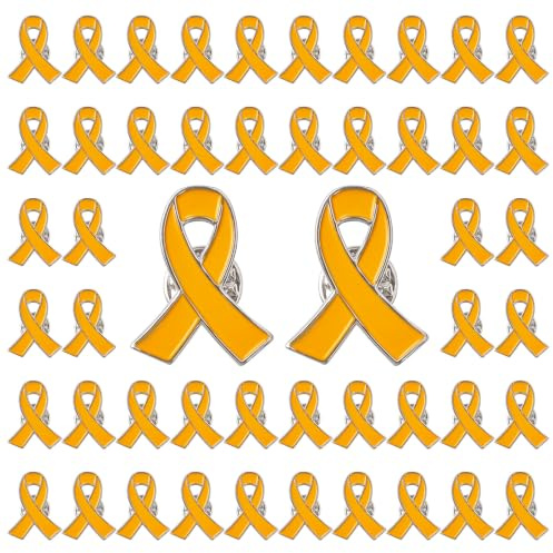 WANDIC 50 Ruban Septembre en Or Broches Doré Pins de Sensibilisation au Cancer des Enfants Badges Métal avec Fermoir Papillon pour la Décoration de Vêtements Campagne Caritative