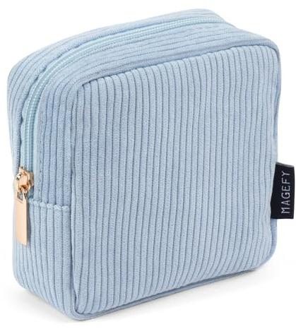 MAGEFY Makeup Bag, Small Makeup Bag for Handbag Cute Cosmetics Bag Purse Pouch for Women with Compartments (Blue)