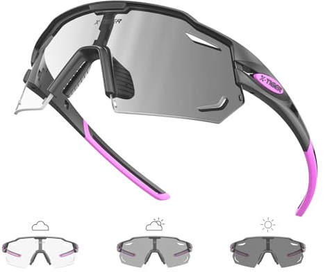 X-TIGER Fahrradbrille selbsttönend Sonnenbrille Herren Damen TR90 Rahmen UV400 Schutz Photochromatisch Sportsonnenbrille