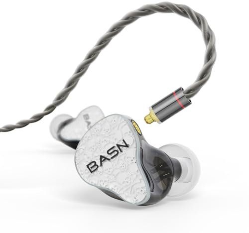 BASN Bmaster5 in Ear Monitors, 5 Drivers Drummer Headphones with Powerful Bass, Noise Isolation IEM Earbuds with Detachable MMCX Sliver-Plated OFC Cable for Musicians (Glacier White, MMCX)