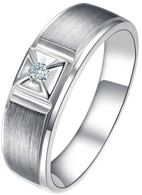 Vintage Ring Herren Silber, Herren Ring Gold Diamant 18 Karat Weißgold Au750 Lab Diamant 0.056Ct Ij Rundschliff Vvs mit Größe Personalisiert