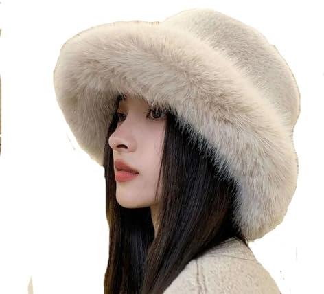 Coole Wintermütze, superflauschig, Kosaken-Stil, dickes Fuax-Fell, Fischerhut, Skimütze, cremefarben, cremefarben, M/Einheitsgröße