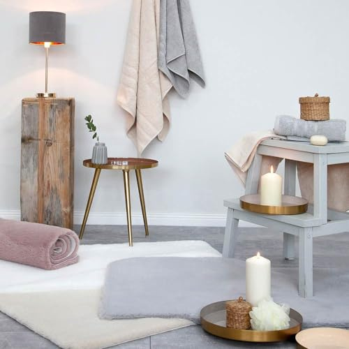 Knutzen Wohnen Badteppich flauschig 60 x 100 cm Beige - Badezimmerteppich Fussbodenheizung geeignet - Badteppich rutschfest waschbar - Kuschelige Badematte für Ihr Zuhause