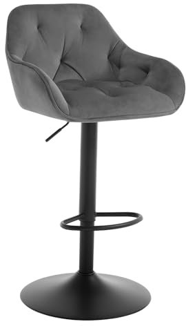 WOLTU Barhocker, Barstuhl höhenverstellbar drehbar, Drehstuhl mit Samtbezug, Hocker mit Armlehmen Fußstütze, Tresenhocker Thekenhocker, für Bar Theke, aus Metall, Dunkelgrau, BH405dgr-1