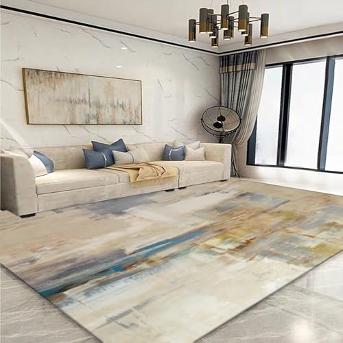 Teppich bettläufer Schlafzimmer,Rutschfester Teppich mit cremefarbenem, blau-braunem Design,deko küche Schlafzimmer deko 80x160cm