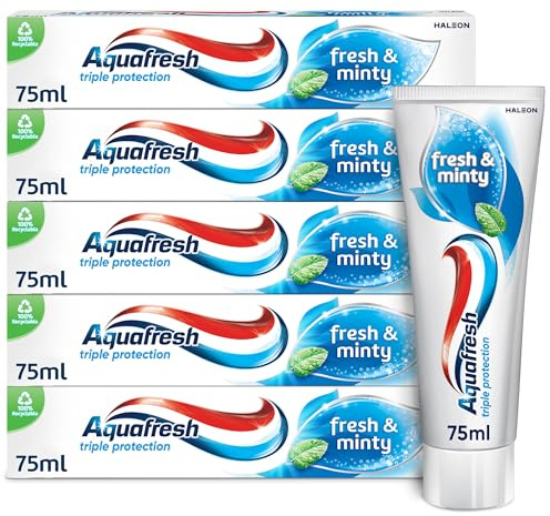 Aquafresh Toothpaste Triple Protection Fresh & Minty, 3 in 1 Protection, Pack of 5 x 75ml