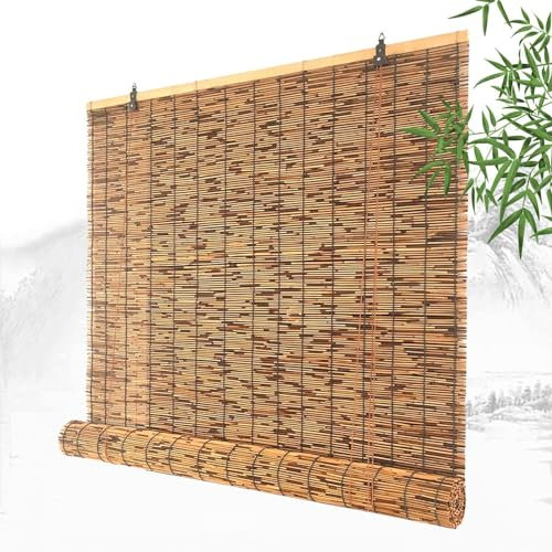 Lichtfilternde Bambusrollo,Schilf Vorhänge Für Fenster,45-165cm Breit,Bambus-Rollos Mit Aufzug,Wärmedämmung, Innen/Außen Sichtschutz,Brown