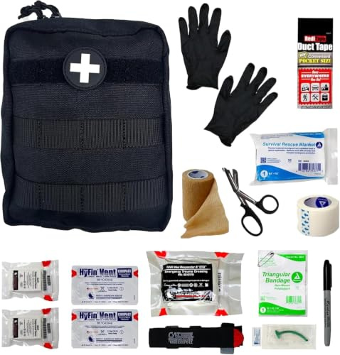 IFAK (individuelles Erste-Hilfe-Set) Trauma-Set mit Katzen-Tourniquet – Medizinische Tasche für taktische, Outdoor, Wandern, Militär – Rucksackreisen, Notfall-Set zur Blutungskontrolle (schwarz)