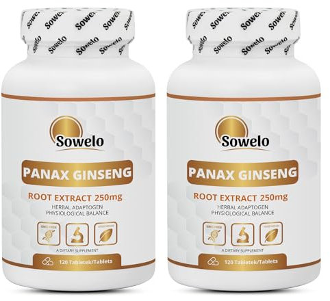 Sowelo - Panax Ginseng, Ginseng Kapseln, 120 Tabletten, Extrakt (20%) von 250 mg Ginsengwurzel Standarisiert auf 50 mg Ginsenoside, mit Mehr als 200 (2-Pack)