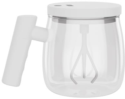 Self Stirring Coffee Mug, Glass Self Stirring Travel Coffee Cup, Electric High Speed Mixing Cup with Lid & Handle, Glass Stirring Cup for Home (White)